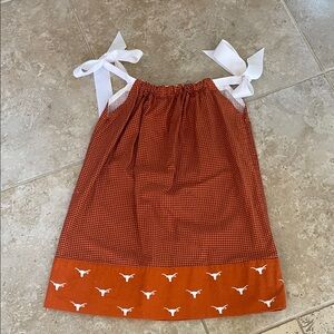 Texas Longhorn Orange Gingham Dress with White Bow Accents & Longhorn Trim
